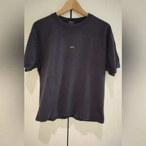 A.P.C. Black Boxy Print Micro Logo Men's Navy T-Shirt